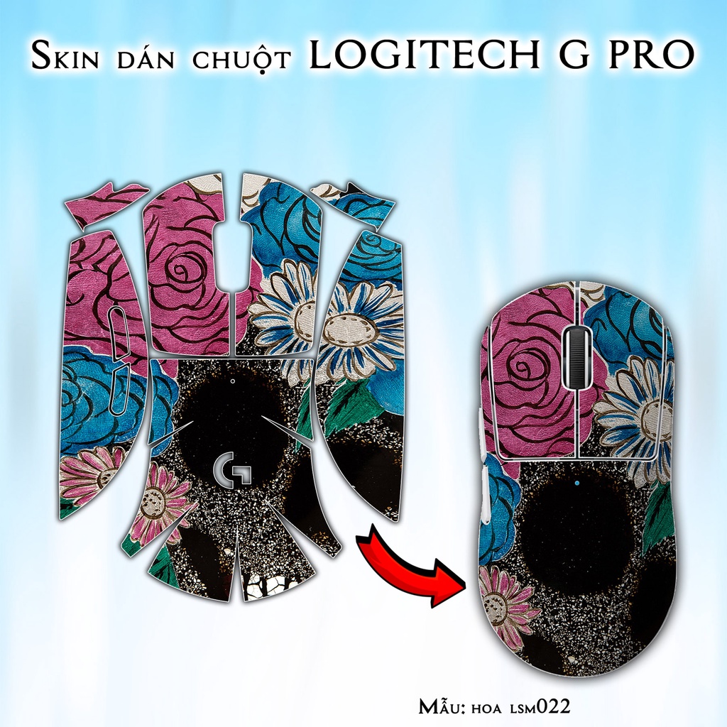 Skin dán chuột Logitech G Pro / Pro X Superlight mẫu hoa lsm022 | Miếng dán Film 3M chống trượt