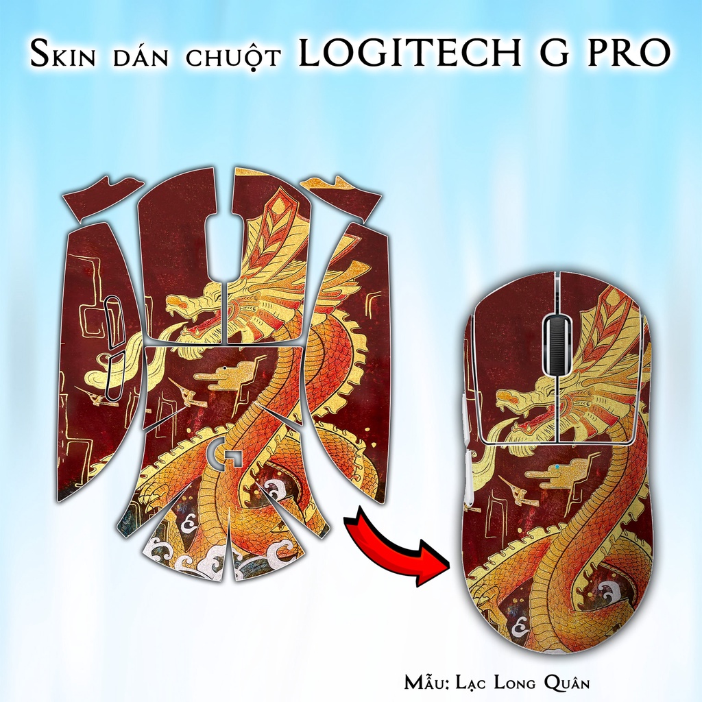 Skin dán chuột Logitech G Pro / Pro X Superlight mẫu Lạc Long Quân | Miếng dán Film 3M chống trượt