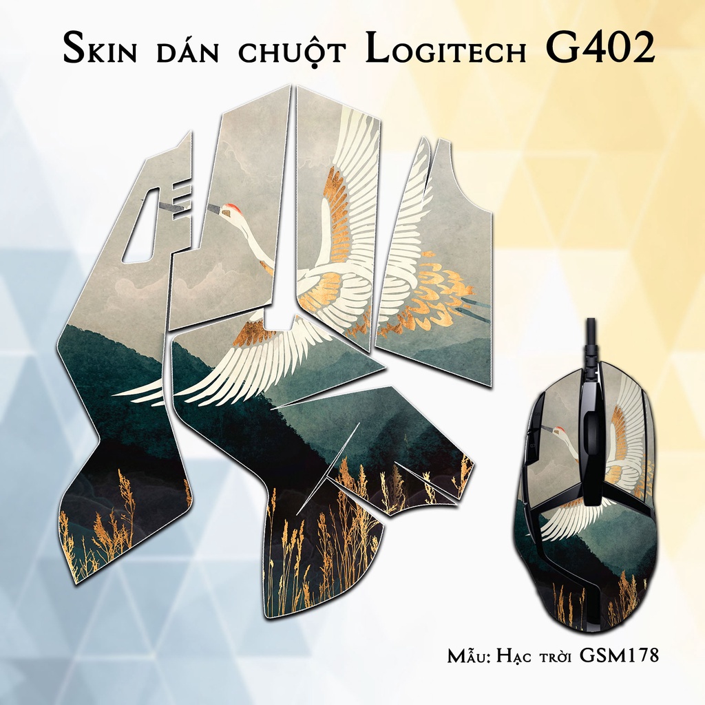 Skin dán chuột Logitech G402 mẫu Hạc trời GSM178 | Miếng dán Film 3M chống trơn trượt