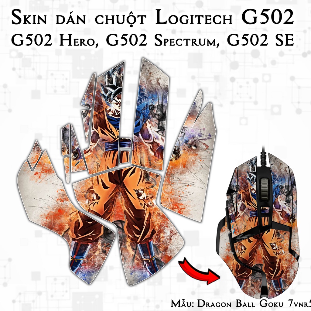 Skin dán chuột Logitech G502 mẫu Dragon Ball Goku 7vnr59 | Miếng dán Film 3M chống trơn trượt