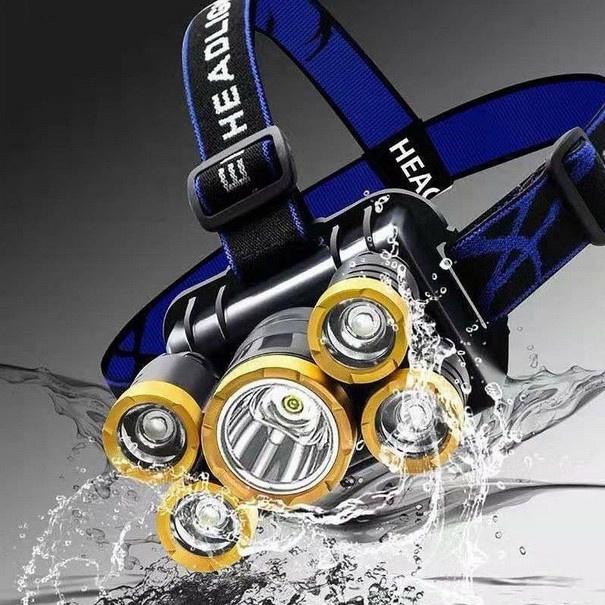 Đèn Đội Đầu Pin Mạnh Siêu Sáng 5 Bóng 4 Chế Độ