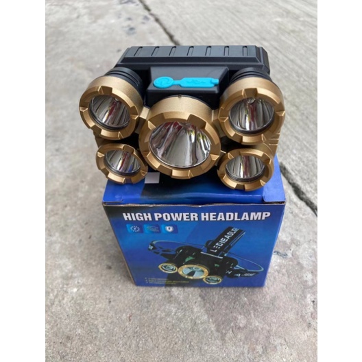 Đèn Đội Đầu Pin Mạnh Siêu Sáng 5 Bóng 4 Chế Độ