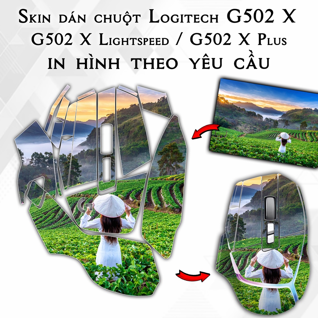 Skin dán chuột Logitech G502X mẫu Black Matrix | Miếng dán Film 3M chống trơn trượt
