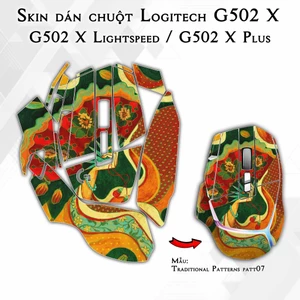 Skin dán chuột Logitech G502X mẫu Traditional Patterns patt07 | Miếng dán Film 3M chống trơn trượt