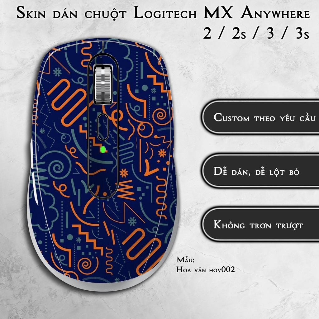 Skin dán chuột Logitech MX Anywhere 2 / 2s / 3 / 3s mẫu Hoa văn (nhiều mẫu) | Miếng dán Film 3M chống trơn trượt