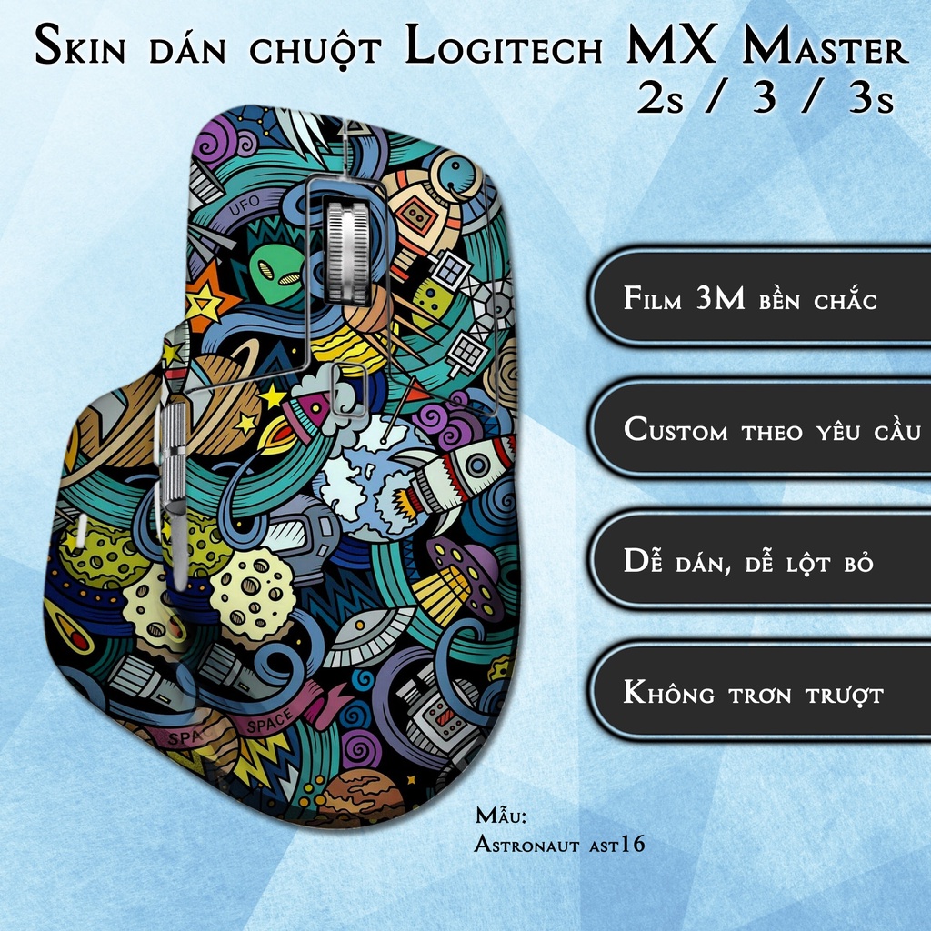 Skin dán chuột Logitech MX Master 2s / 3 / 3s mẫu Astronaut ast16 | Miếng dán Film 3M chống trơn trượt