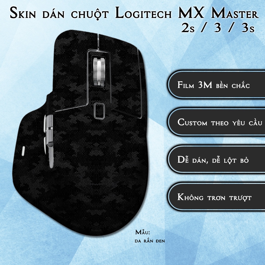 Skin dán chuột Logitech MX Master 2s / 3 / 3s mẫu da rắn đen | Miếng dán Film 3M chống trơn trượt