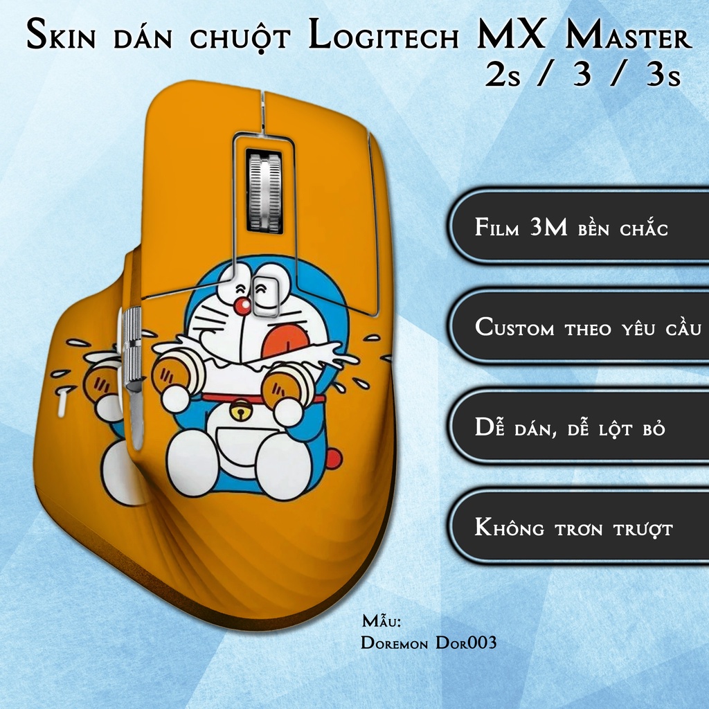 Skin dán chuột Logitech MX Master 2s / 3 / 3s / 4 mẫu Doremon Dor003 | Miếng dán Film 3M chống trơn trượt