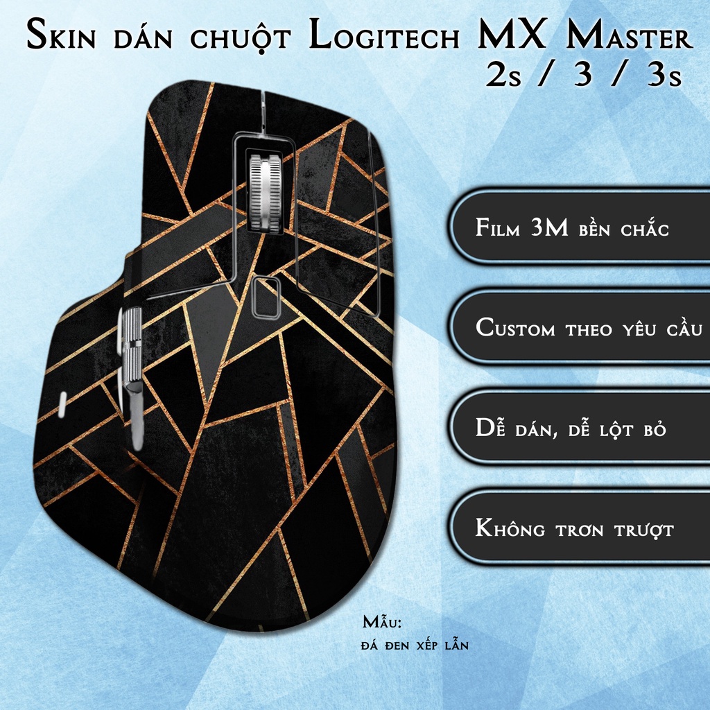 Skin dán chuột Logitech MX Master 2s / 3 / 3s mẫu đá đen xếp lẫn | Miếng dán Film 3M chống trơn trượt