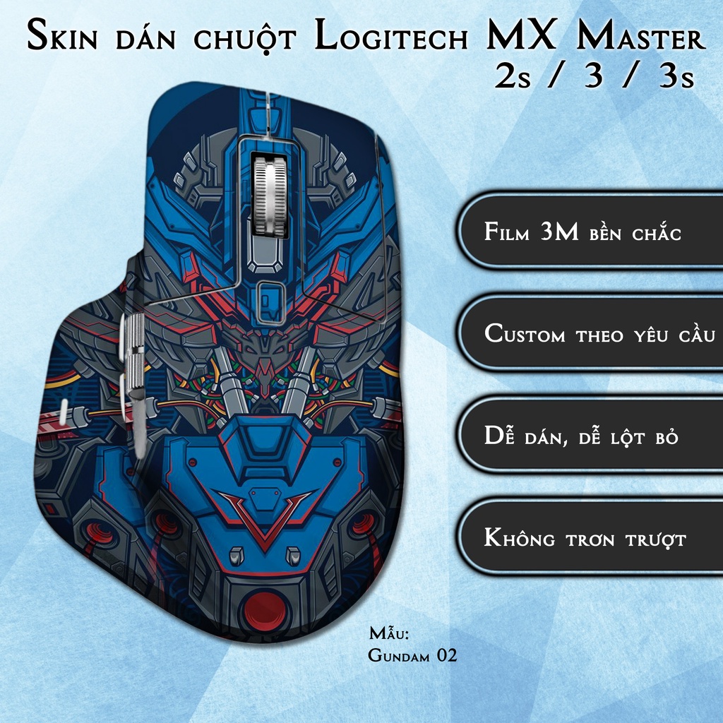 Skin dán chuột Logitech MX Master 2s / 3 / 3s mẫu Gundam 02 | Miếng dán Film 3M chống trơn trượt