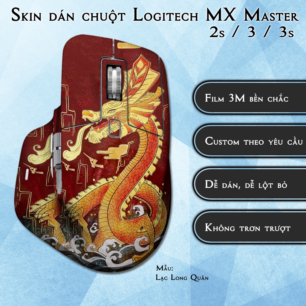 Skin dán chuột Logitech MX Master 2s / 3 / 3s / 4 mẫu Lạc Long Quân | Miếng dán Film 3M chống trơn trượt