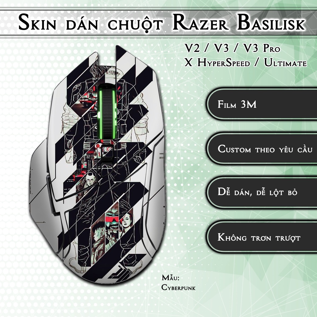 Skin dán chuột Razer Basilisk mẫu Cyberpunk | Miếng dán 3M chống trơn trượt
