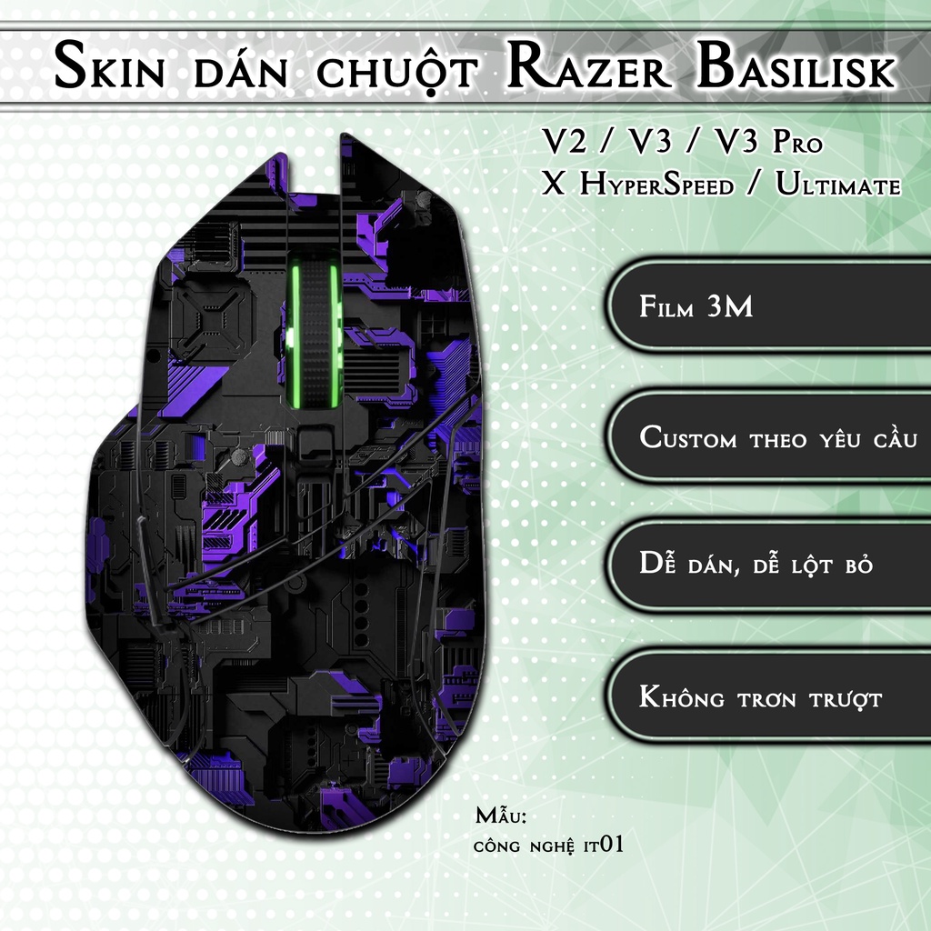 Skin dán chuột Razer Basilisk mẫu công nghệ it01 | Miếng dán 3M chống trơn trượt