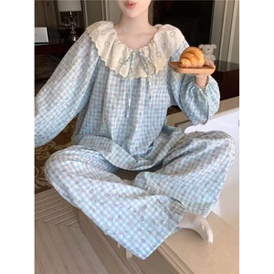 Bộ đồ ngủ nữ dài mùa xuân thu phong cách tiểu thư Hàn Quốc LYLYCICI