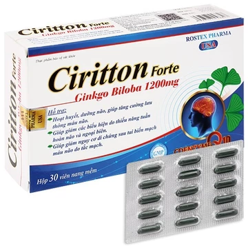 Hoạt huyết dưỡng não Ciritton Forte Ginkgo Biloba 1200mg Hộp 30 viên - Tủ Thuốc Bảo Châu