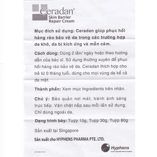 [HÀNG CÔNG TY] Kem Dưỡng Phục Hồi Da  Cho Da Khô, Chàm, Và Nhạy Cảm Ceradan Skin Barrier Repair Cream (10g-80g)