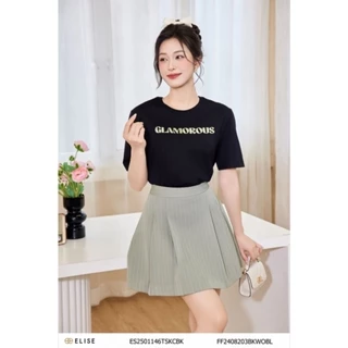 Áo thun đen in chữ thiết kế Elise ES2501146TSKCBK