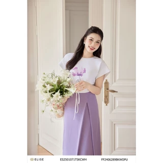 Áo thun trắng in hình loang thiết kế Elise ES2501071TSKCWH