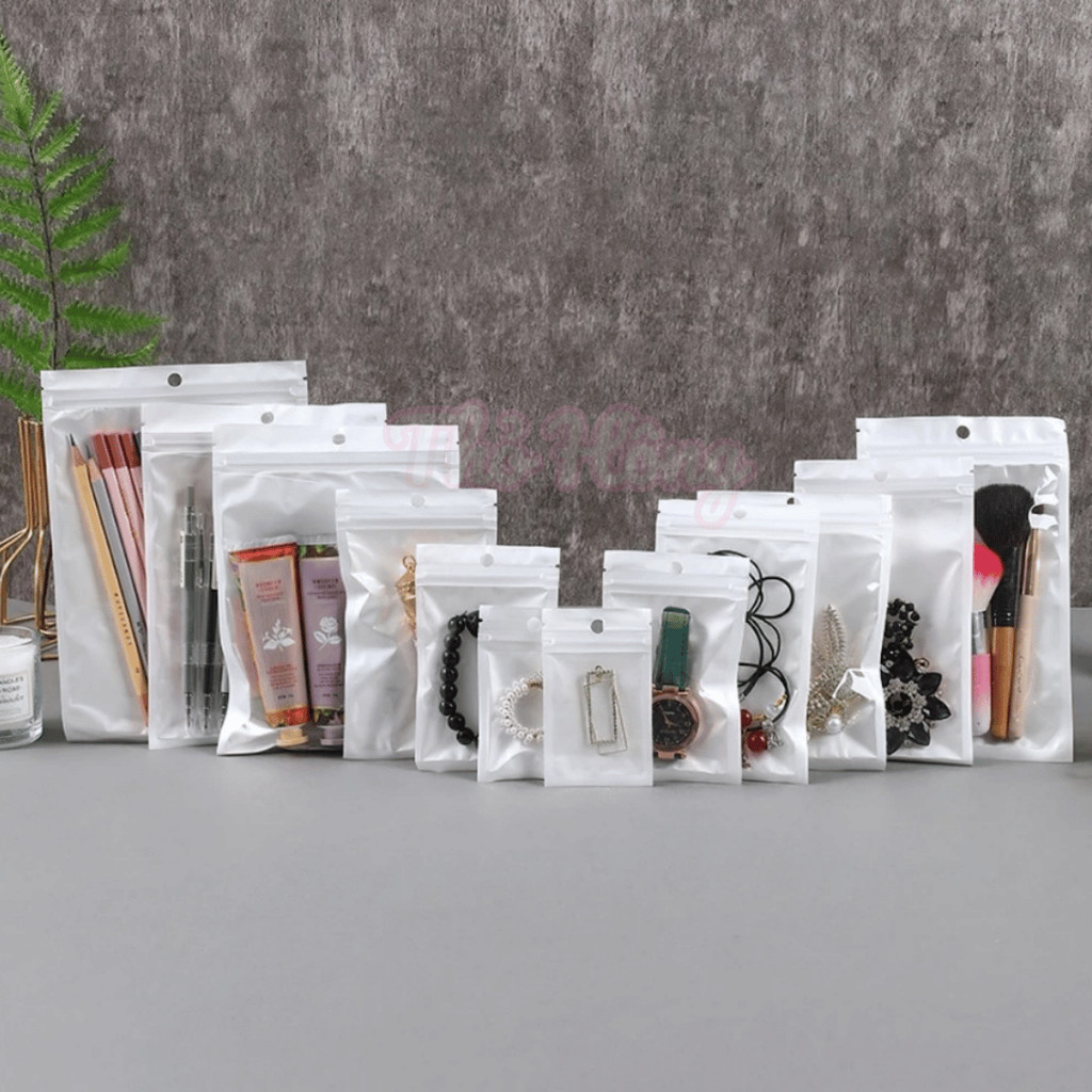 10 Túi Zip Lock Trắng Sữa 1 Mặt Trong Đựng Phụ Kiện, Ốp Điện Thoại, Tất Vớ...