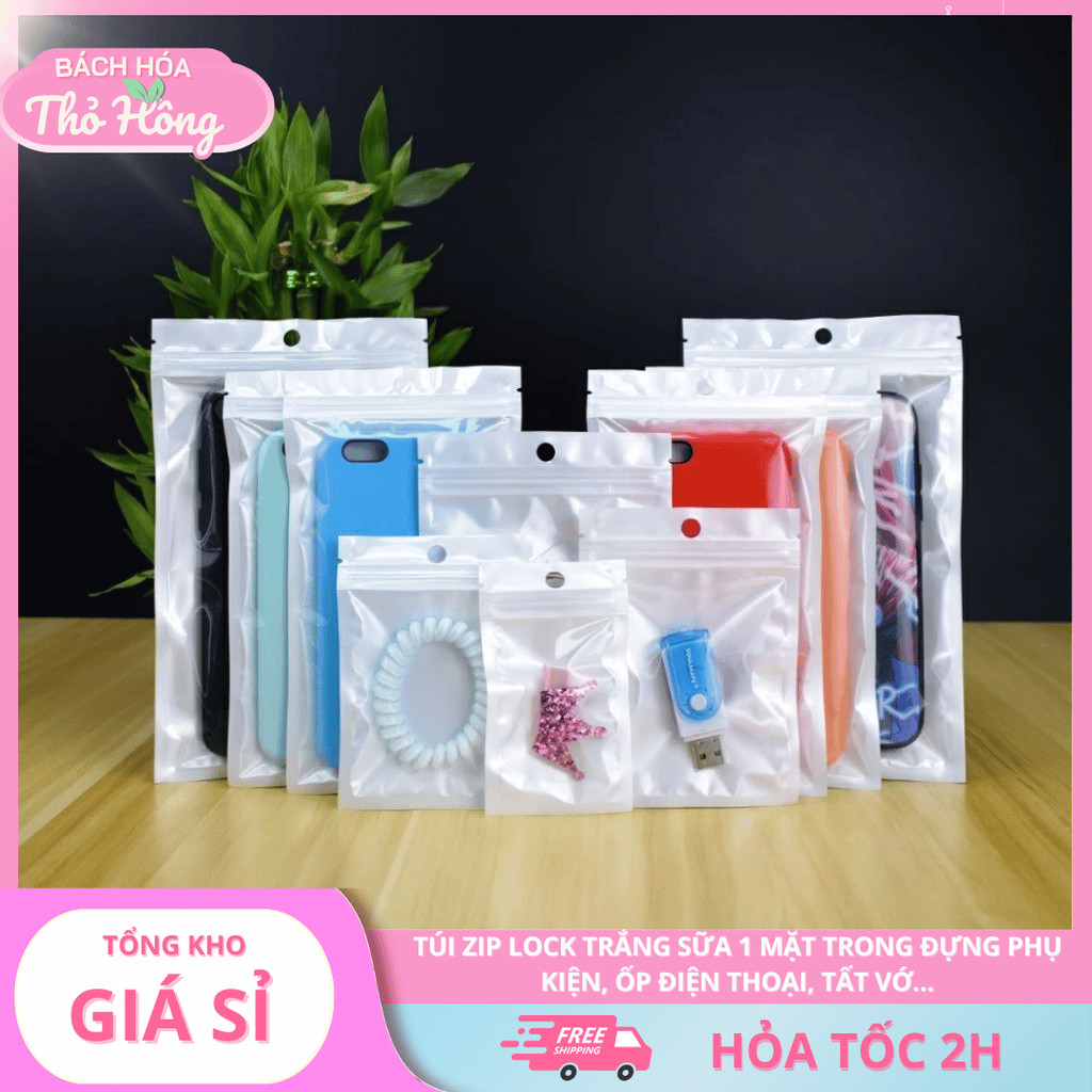 10 Túi Zip Lock Trắng Sữa 1 Mặt Trong Đựng Phụ Kiện, Ốp Điện Thoại, Tất Vớ...