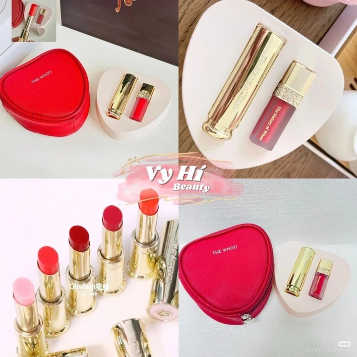 Set son Whoo gồm 1 son dưỡng + 1 son kem + túi đỏ trái tim