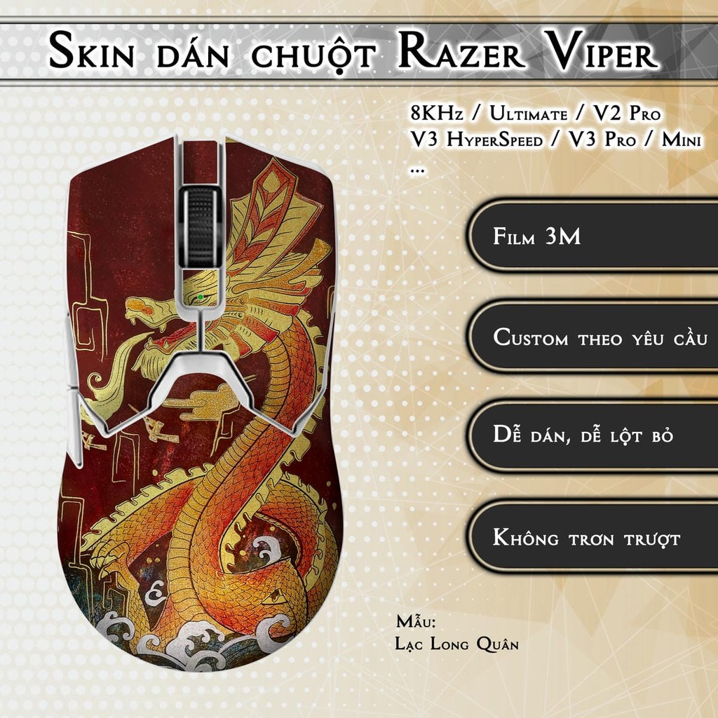Skin dán chuột Razer Viper 8KHz, Ultimate, V2, V3 Pro, HyperSpeed, Mini mẫu Lạc Long Quân