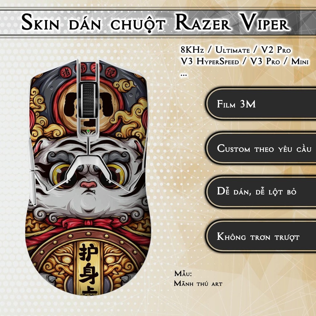 Skin dán chuột Razer Viper 8KHz, Ultimate, V2, V3 Pro, HyperSpeed, Mini mẫu Mãnh thú art