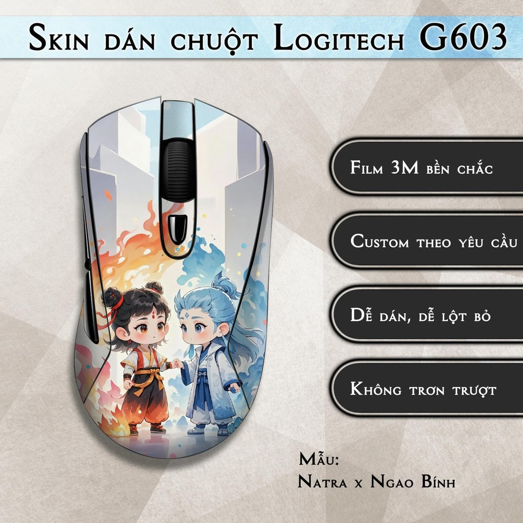 Skin dán chuột Logitech G603 mẫu Natra x Ngao Bính | Miếng dán Film 3M chống trượt