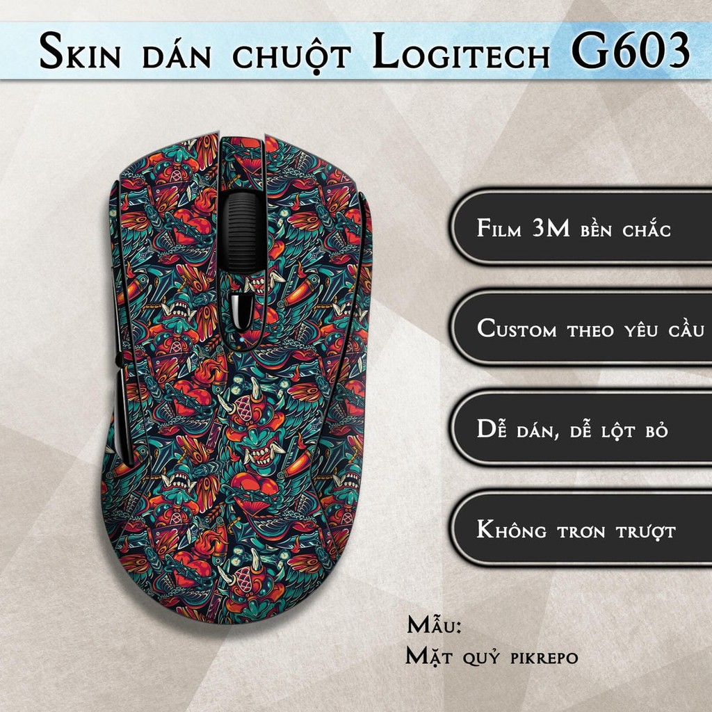 Skin dán chuột Logitech G603 mẫu Mặt quỷ pikrepo | Miếng dán Film 3M chống trượt