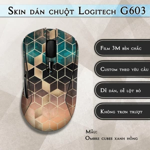 Skin dán chuột Logitech G603 mẫu Ombre cubes xanh hồng | Miếng dán Film 3M chống trượt