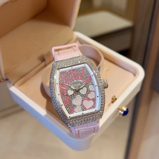 Đồng Hồ Nữ Franck Muller V32 Full vỏ đá bản trái tim, Máy quartz japan, Dây da bọc cao su, Bảo Hành 24 tháng