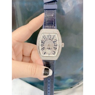 [Full Box]đồng hồ nữ Franck Muller Vanguard 32mm máy Japanquartz, mặt full đá CZ - dây da thanh lịch !