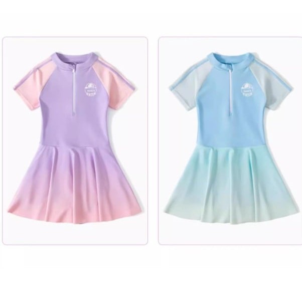 Bộ đồ bơi trẻ em Yuke, bộ bơi cho bé gái váy bơi liền quần size 110-160 cộc tay trơn ráp lăng aoibaby