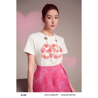 Áo thun trắng logo hoa thiết kế Elise FS2501064TSKCWH