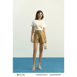 Quần sooc xốp HT nâu đai cạp diễu chỉ thiết kế Elise FS2502084BSWOPT