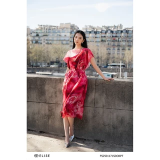 Set đầm suông tơ hoa hồng đỏ bèo bên thiết kế Elise FS2501171SDORPT