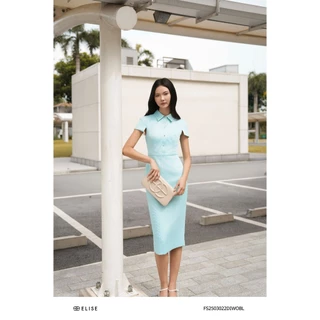 Đầm bút chì sợi xanh ngọc cổ đức thiết kế Elise FS2503022DIWOBL