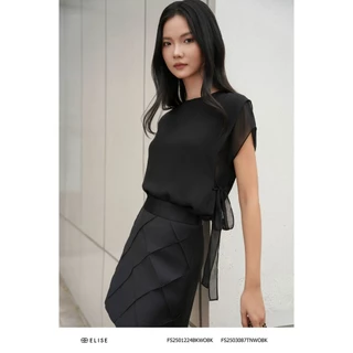 Áo chiffon đen buộc dây eo thiết kế Elise FS2503087TNWOBK