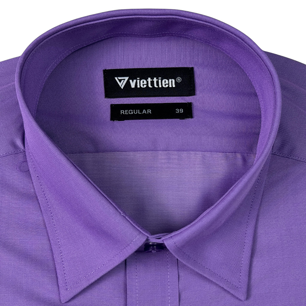 VIỆT TIẾN SALE - Áo Sơ Mi Nam VIETTIEN Tay Ngắn Màu Tím Violet Trơn Form Regular Lai Bầu Công Sở