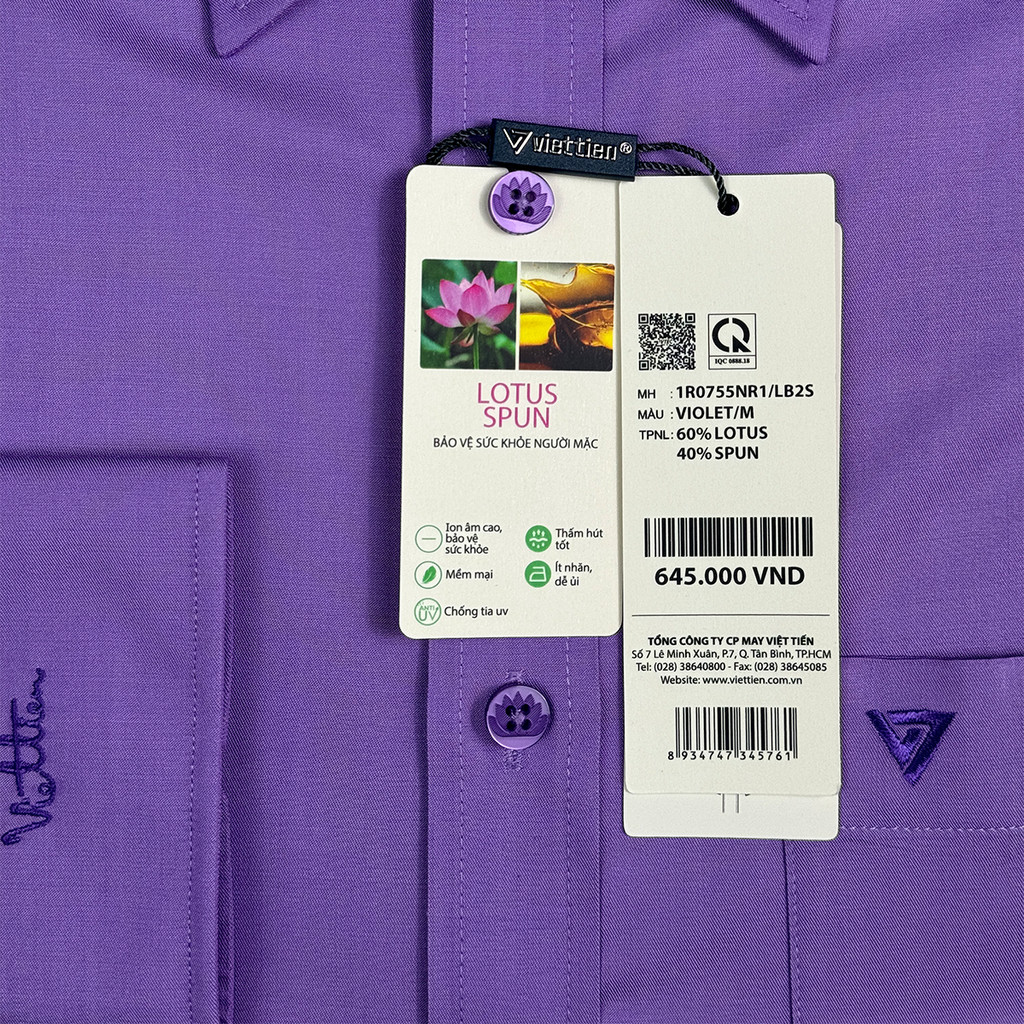 VIỆT TIẾN SALE - Áo Sơ Mi Nam VIETTIEN Tay Ngắn Màu Tím Violet Trơn Form Regular Lai Bầu Công Sở