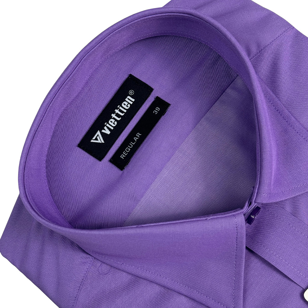 VIỆT TIẾN SALE - Áo Sơ Mi Nam VIETTIEN Tay Ngắn Màu Tím Violet Trơn Form Regular Lai Bầu Công Sở