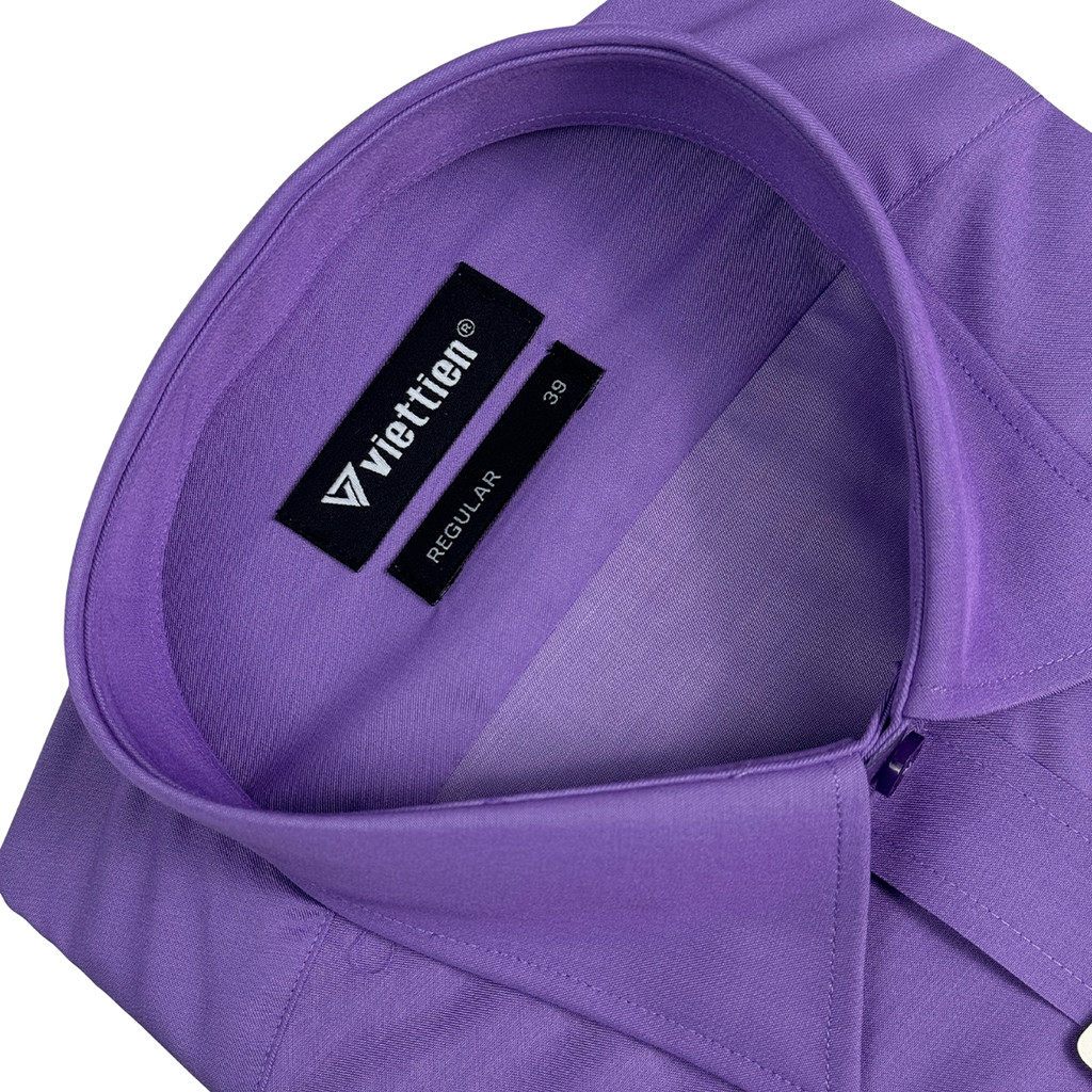 VIỆT TIẾN SALE - Áo Sơ Mi Nam VIETTIEN Tay Dài Màu Tím Violet Trơn, Form Regular Lai Bầu Công Sở
