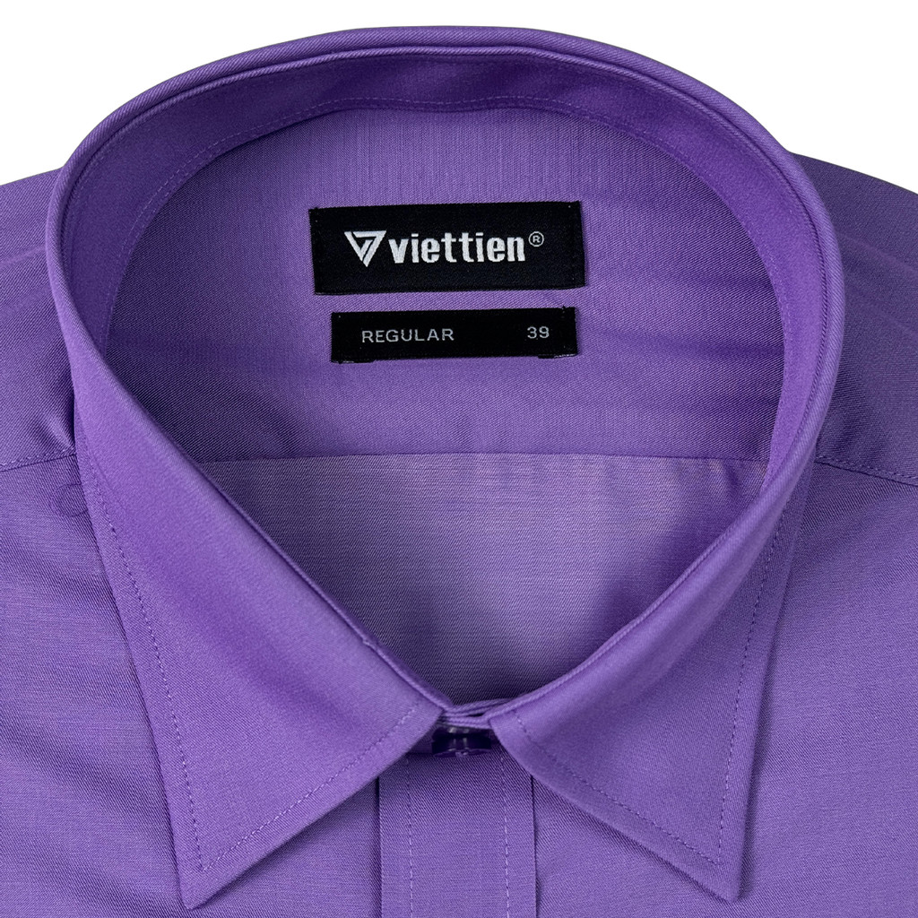 VIỆT TIẾN SALE - Áo Sơ Mi Nam VIETTIEN Tay Dài Màu Tím Violet Trơn, Form Regular Lai Bầu Công Sở