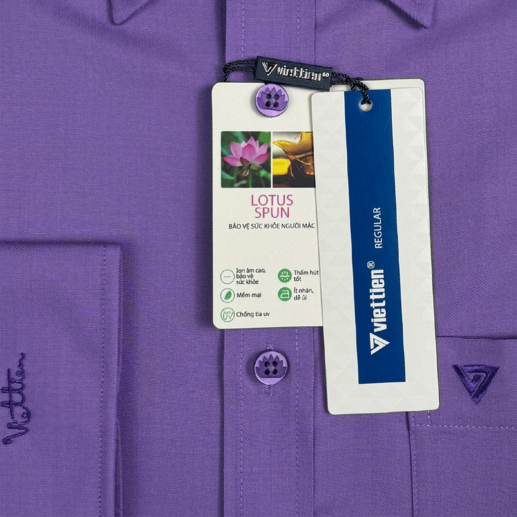 VIỆT TIẾN SALE - Áo Sơ Mi Nam VIETTIEN Tay Dài Màu Tím Violet Trơn, Form Regular Lai Bầu Công Sở