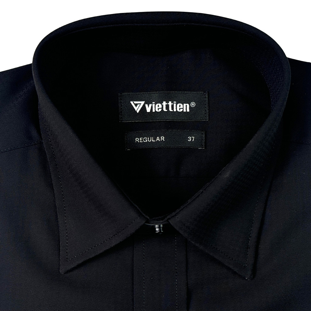 VIỆT TIẾN SALE - Áo Sơ Mi Nam VIETTIEN Tay Dài Màu Đen Trơn, Form Regular Lai Bầu Quà Tặng Công Sở