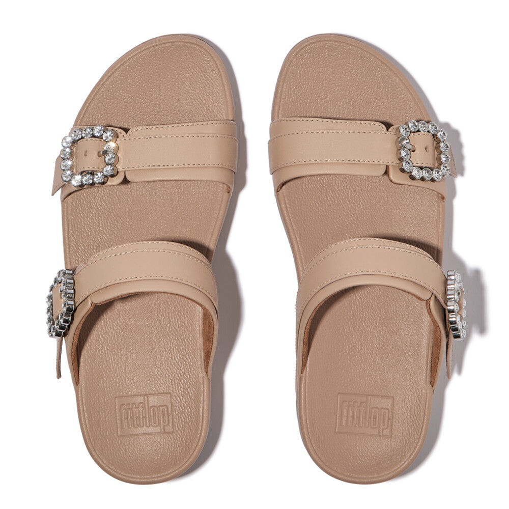 Dép Quai Ngang Nữ LULU CRYSTAL-BUCKLE LEATHER E1E-B41