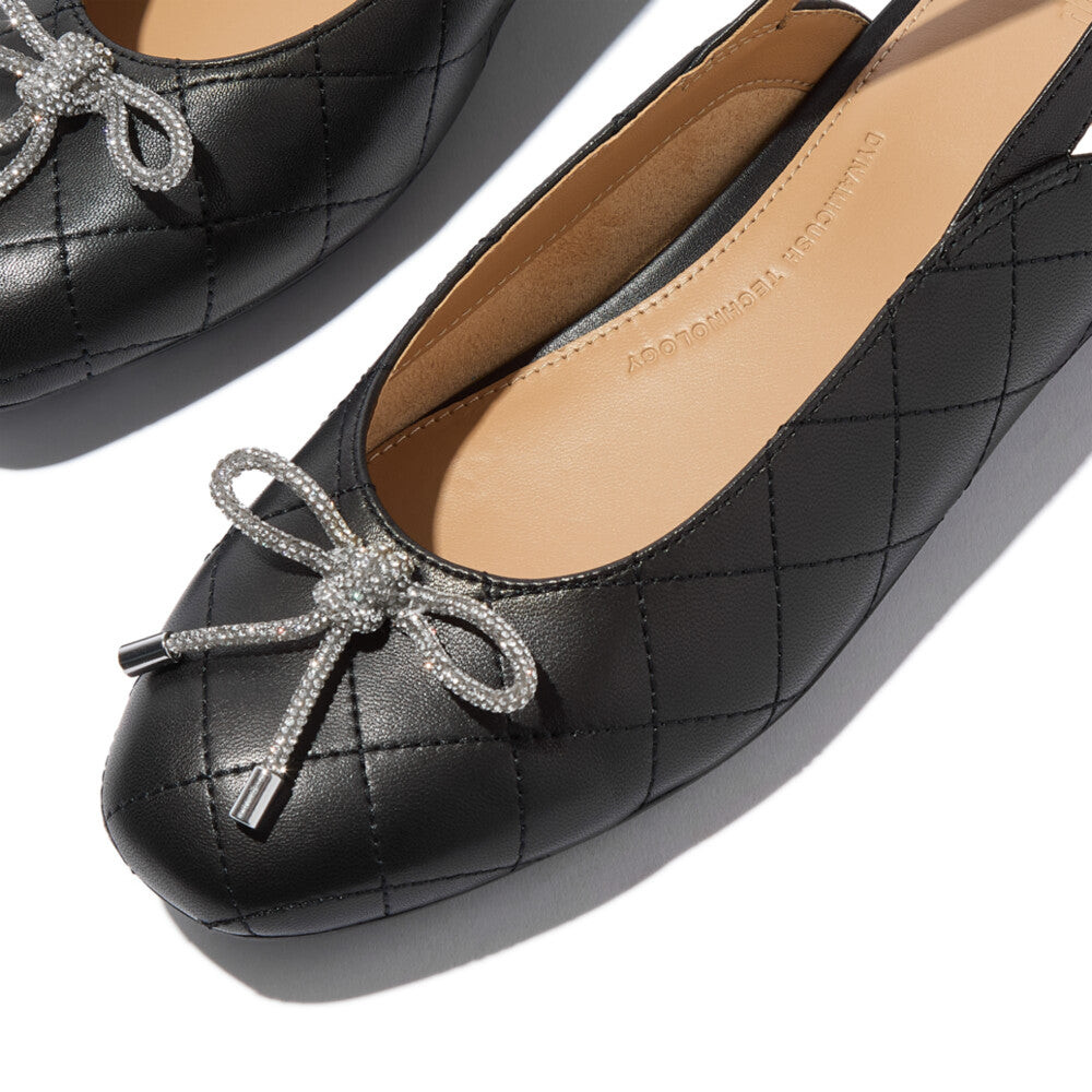 Giày Ballerina Nữ DELICATO CRYSTAL-BOW QUILTED-LEATHER SLINGBACKS E3G-001