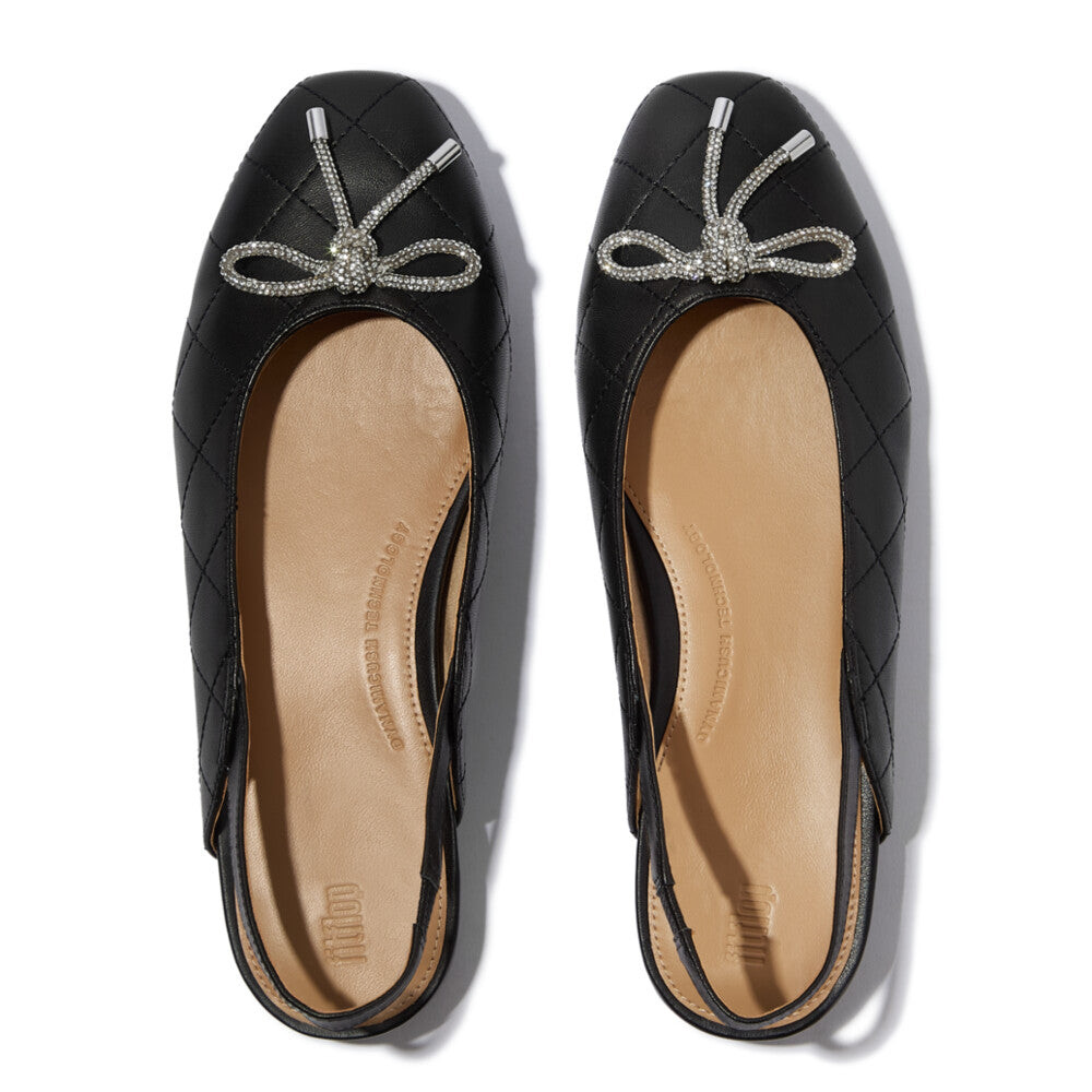 Giày Ballerina Nữ DELICATO CRYSTAL-BOW QUILTED-LEATHER SLINGBACKS E3G-001