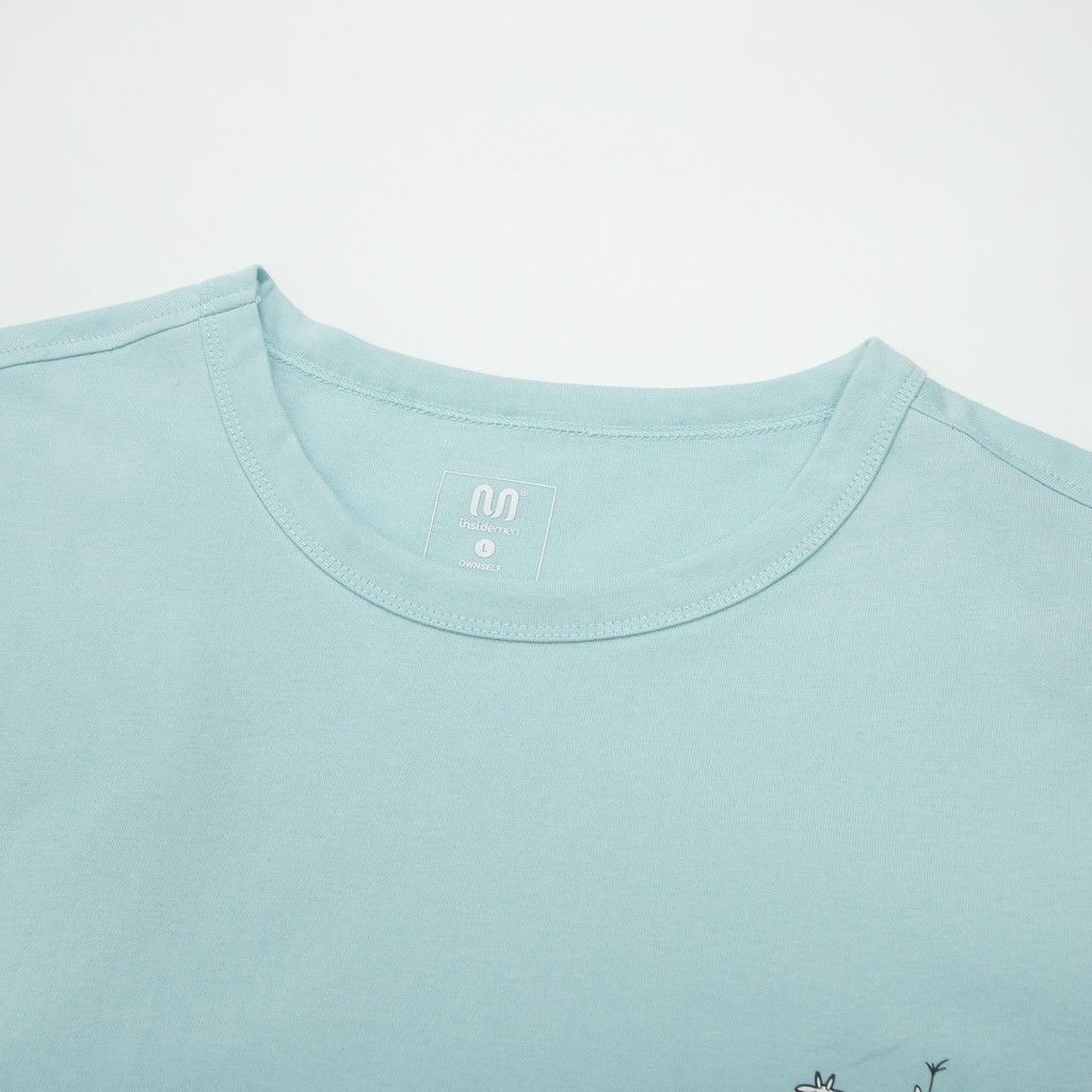 Áo Thun T-shirt Nam tay ngắn màu xanh Insidemen Ownself dáng suông 100% cotton thoáng mát  ITS099AS4