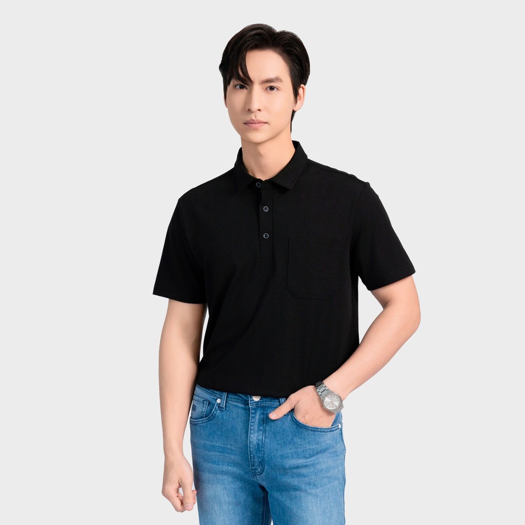 Áo Polo Nam tay ngắn Insidemen Regular cổ dệt cùng màu đen IPS124AS2